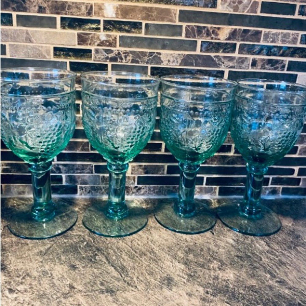 Vintage Libbey Teal Goblet Set